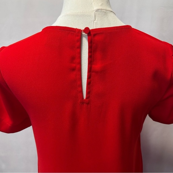 Anthropologie Vineet Bahl Vibrant Red Ruffled Hem Short Sleeve Mini Dress  XXS - Picture 6 of 8